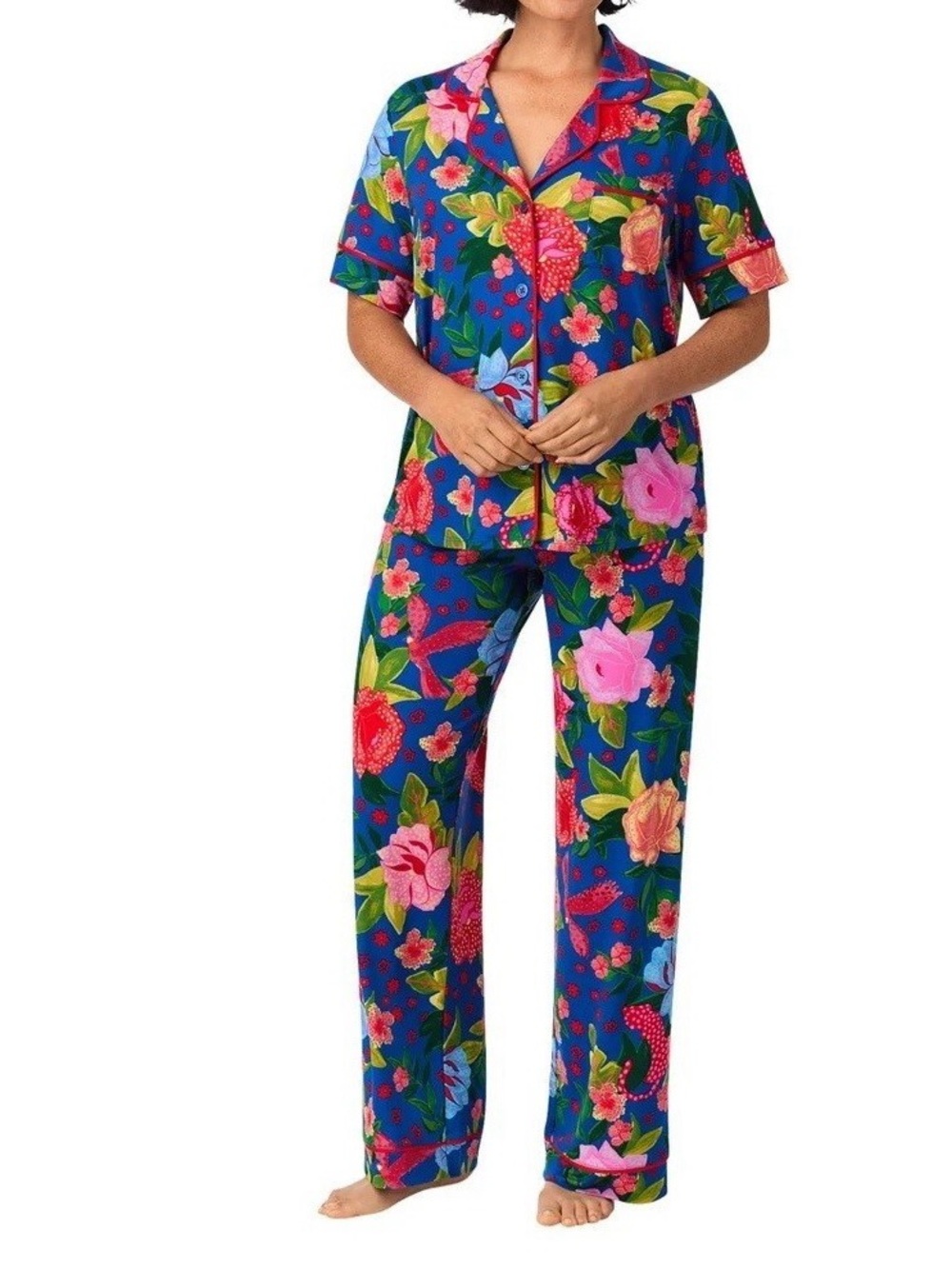 Room service Coastal Bloom Blue Floral Button-Front Pajama Set